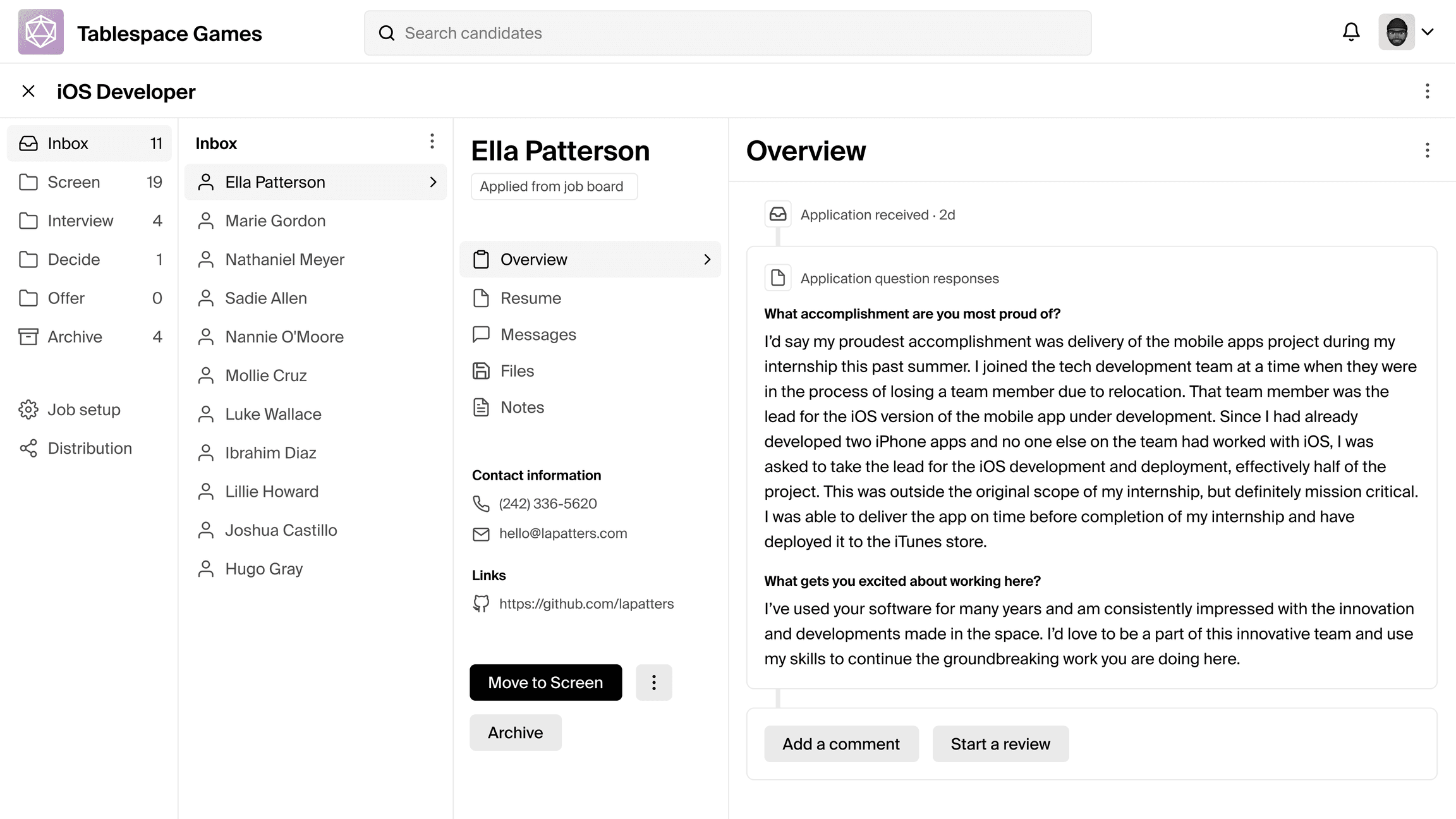 A screenshot of the Polymer hiring app